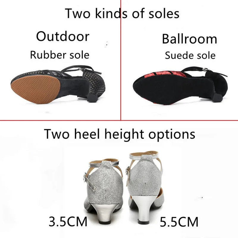 Latin Dance Shoes For Women Sequin Adult Female Sandals Soft Sole Indoor Ballroom Tango Shoe Closed Toe Salsa Dancing Shoes