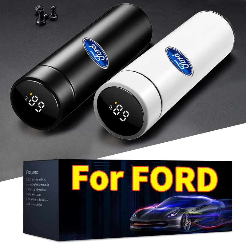 500ml Portable Car Logo Intelligent Stainless Steel Thermos Bottle For Ford Mondeo Focus Mk2 Mk3 Mk7 Fiesta Escape Kuga Ecosport