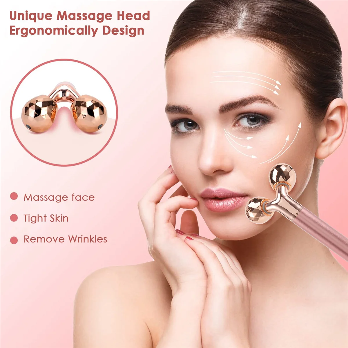 Masajeador facial eléctrico de cuarzo rosa, rodillo 3D de 24K, 5 en 1, Gua Sha, Jade