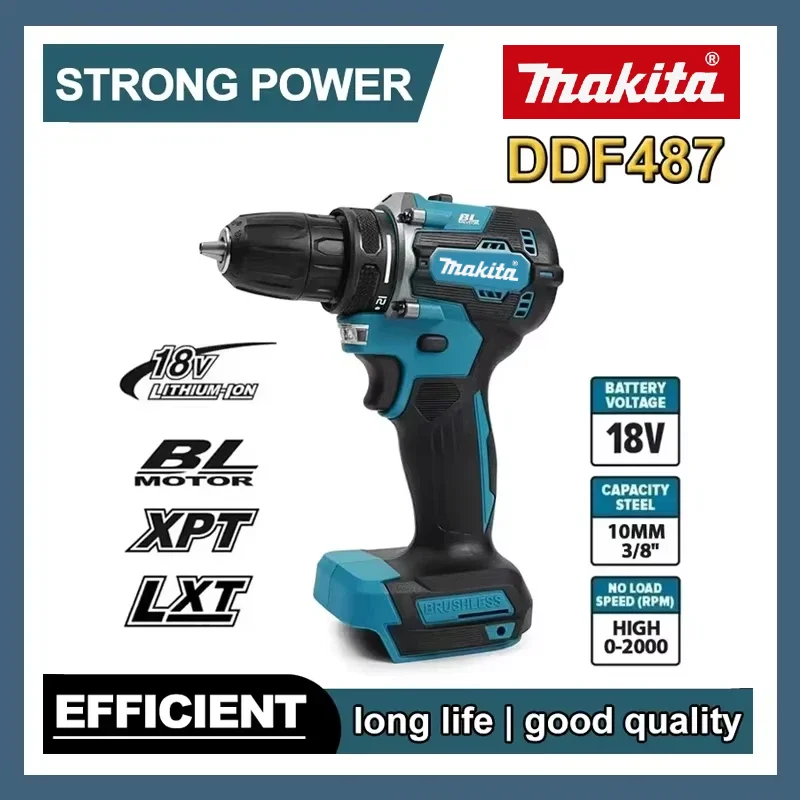 DDF487 Makita pour batterie 18V, perceuse à percussion électrique rechargeable au lithium sans balais, tournevis à grand couple