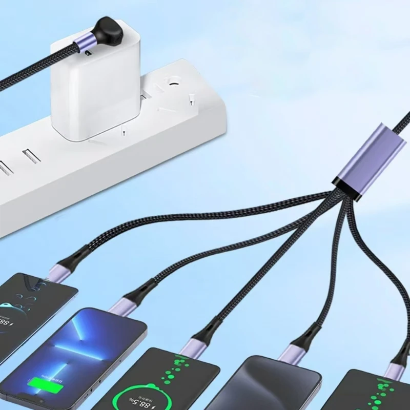 5 In 1 USB Splitter Cable USB A to 5 Micro USB/Type C Charing Cable Orange Port Support 66W Fast Charing For Phone Tablet Pad