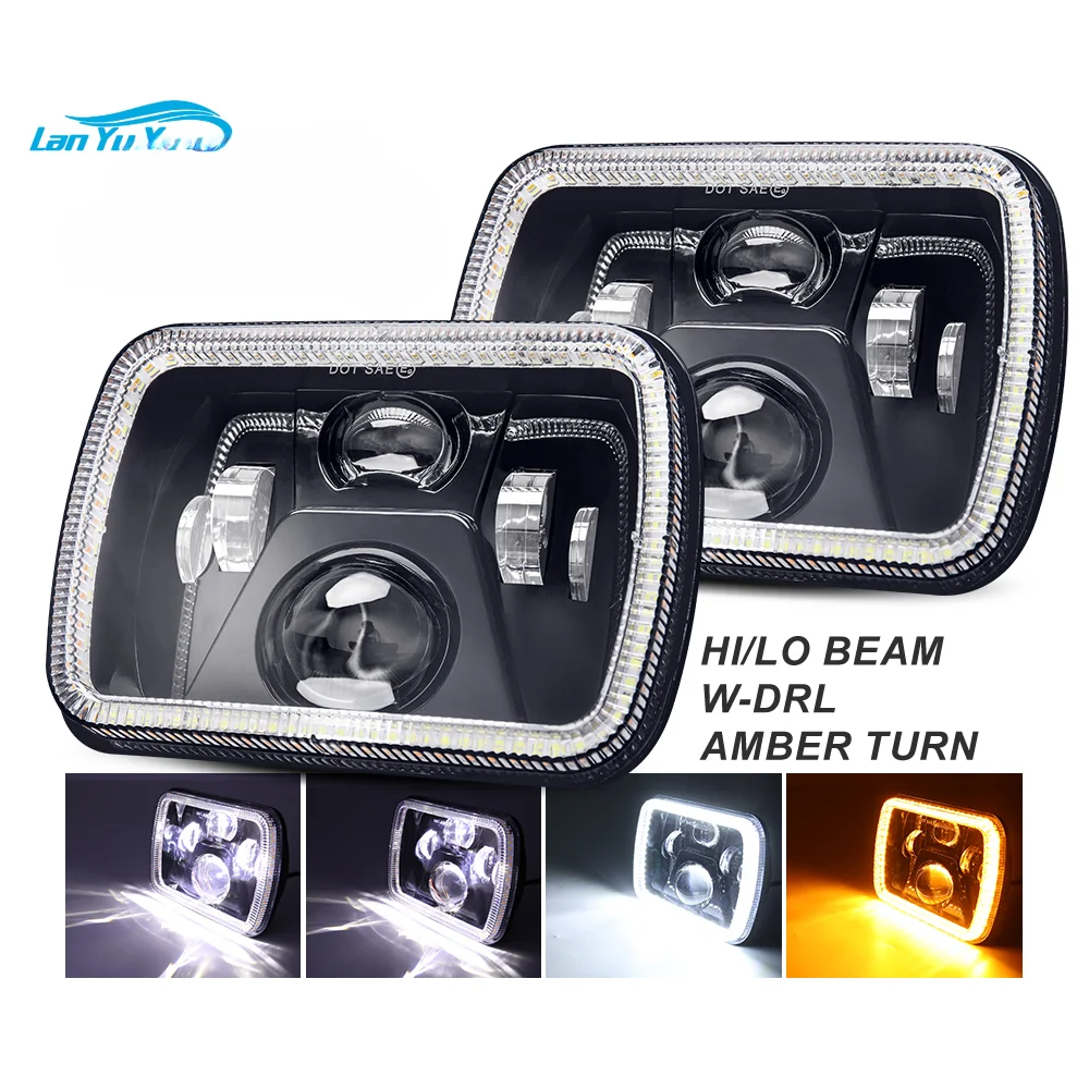 

E9 DOT SAE Approved Rectangle Square H6054 5054 6x7 Inch Hi/Lo White DRL Amber Turn Signal Sealed Beam 5x7 Led Headlights