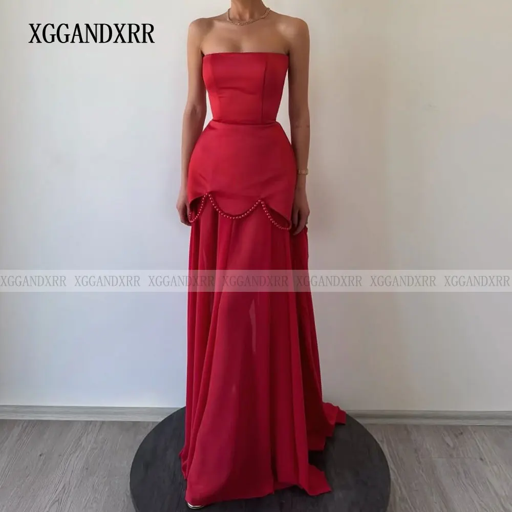Abito da ballo bicolore personalizzato 2025 senza spalline donna formale abito da sera lungo da sera in chiffon perle senza maniche in bianco e nero