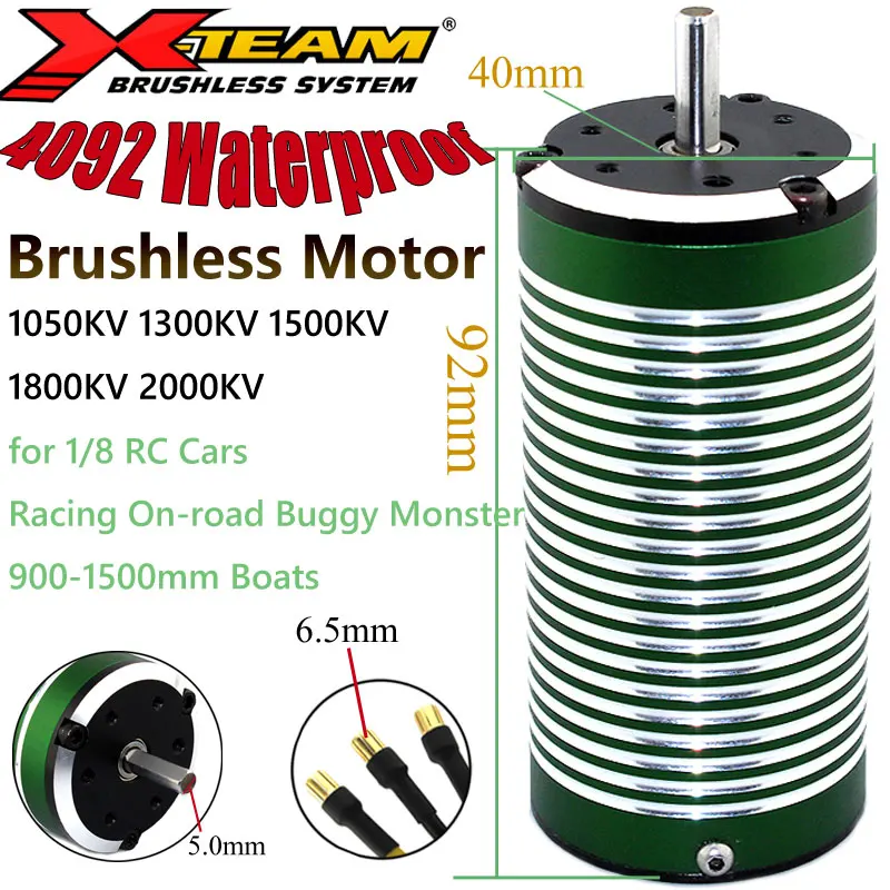 

Waterproof 4092 1050KV 1300KV 1500KV 1800KV 2000KV Brushless Motor for 1/8 RC Trial on-road Buggy Monster Cars 900-1500mm Boats