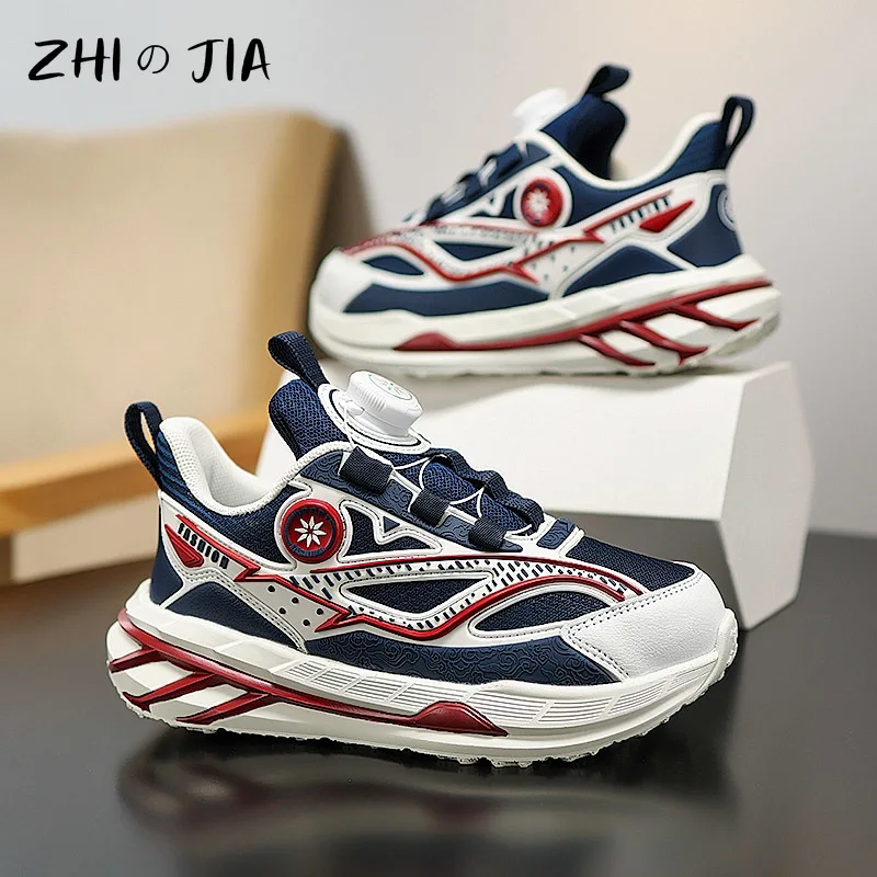 Children's Rotating Buckle Mesh Sports Shoes Spring and Autumn Breathable Lightweight Sneaker Boys and Girls Thick soled Shoes
