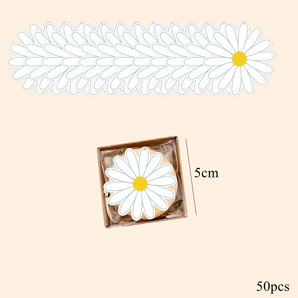 1set White Daisy Paper Cupcake Toppers Hanging Banners For Daisy Birthday Spring Party Decoration Wedding Gifts Wrapping Supply