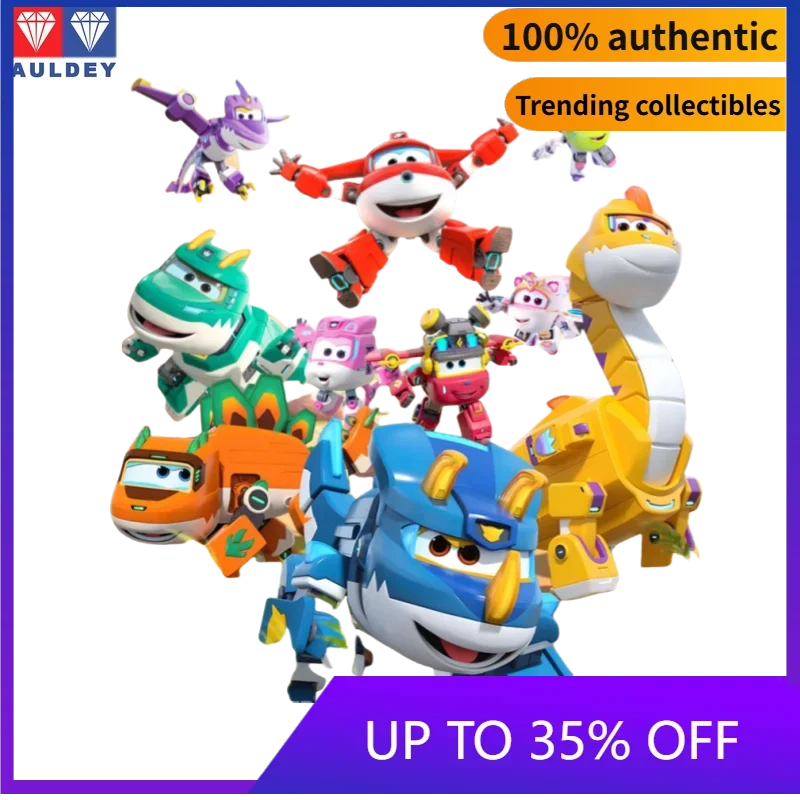 

Auldey Original Super Wings Jianjian Dinosaur Mega Transformation Toy - Kids Robot Firefighter with Grand Cheng Hangar