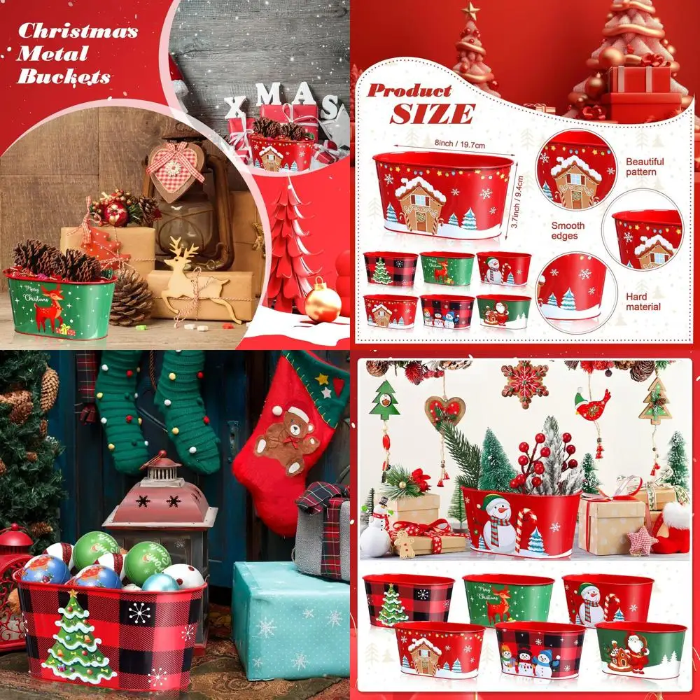 

Set of 24 Christmas Metal Pails, 6 Unique Styles, for Planters, Candy, Drinks, and Holiday Decor