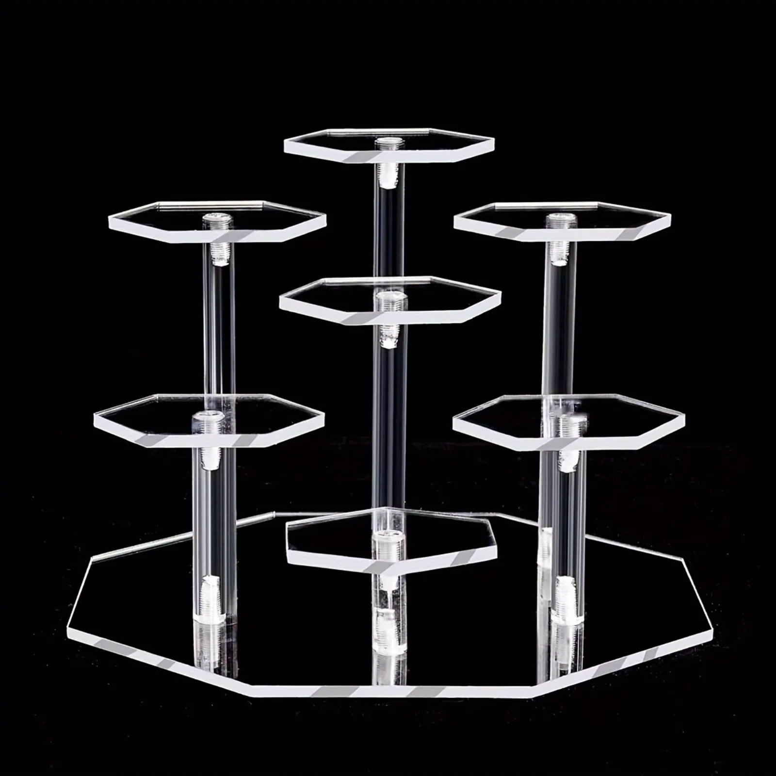 Acrylic Display Stand - 3/4/7 Tier, Octagon & Round Shapes for Figurines, Cosmetics, Perfumes, Jewelry & Collectibles