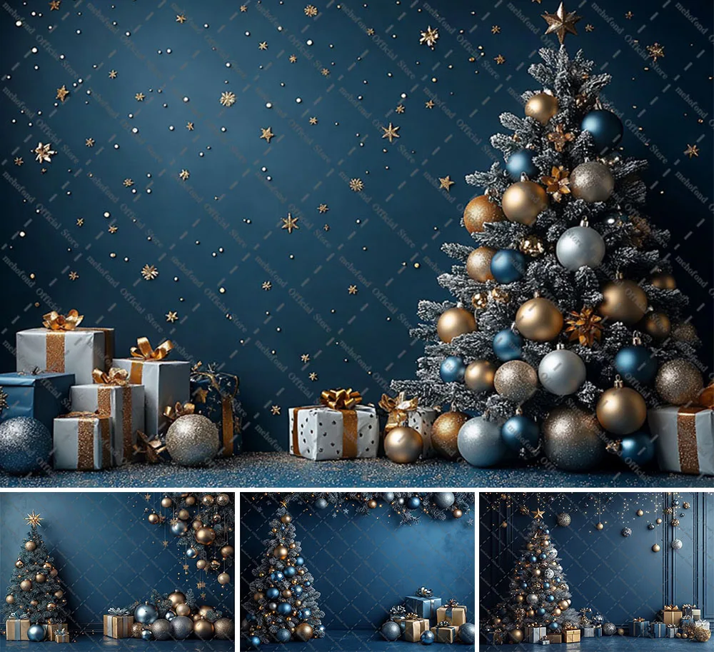 Mehofond التصوير خلفية عيد الميلاد خمر لوحة زرقاء جدار هدية شجرة عيد الميلاد طفل الأسرة صورة ديكور خلفية استوديو الصور