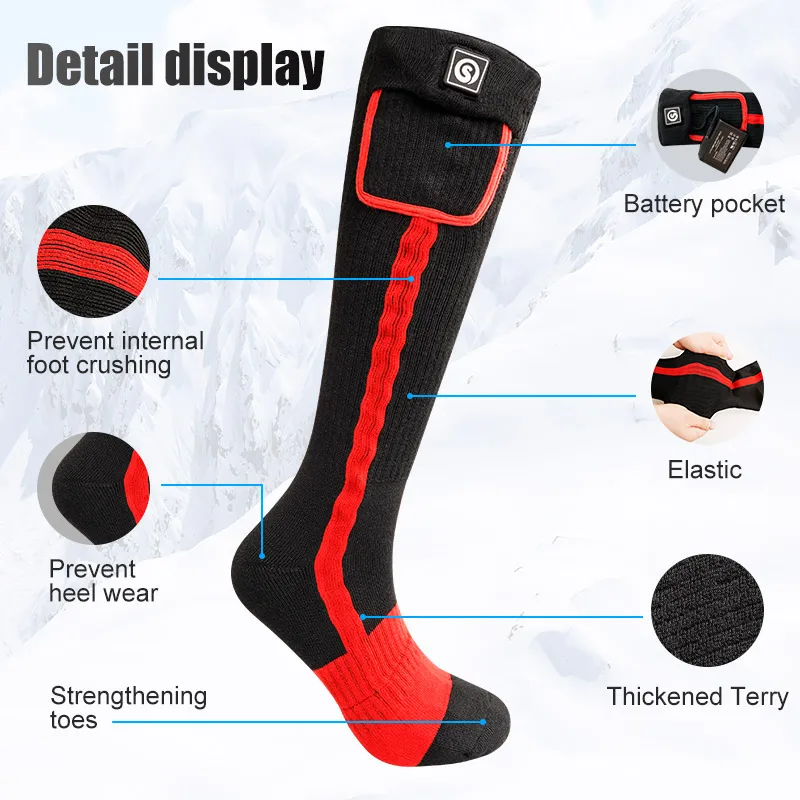 SNOW DEER Heated Socks Electric Heating Ski Sock Rechargeable Battery Men Women Outdoor For Man Motorcycle Warming Sports Socks