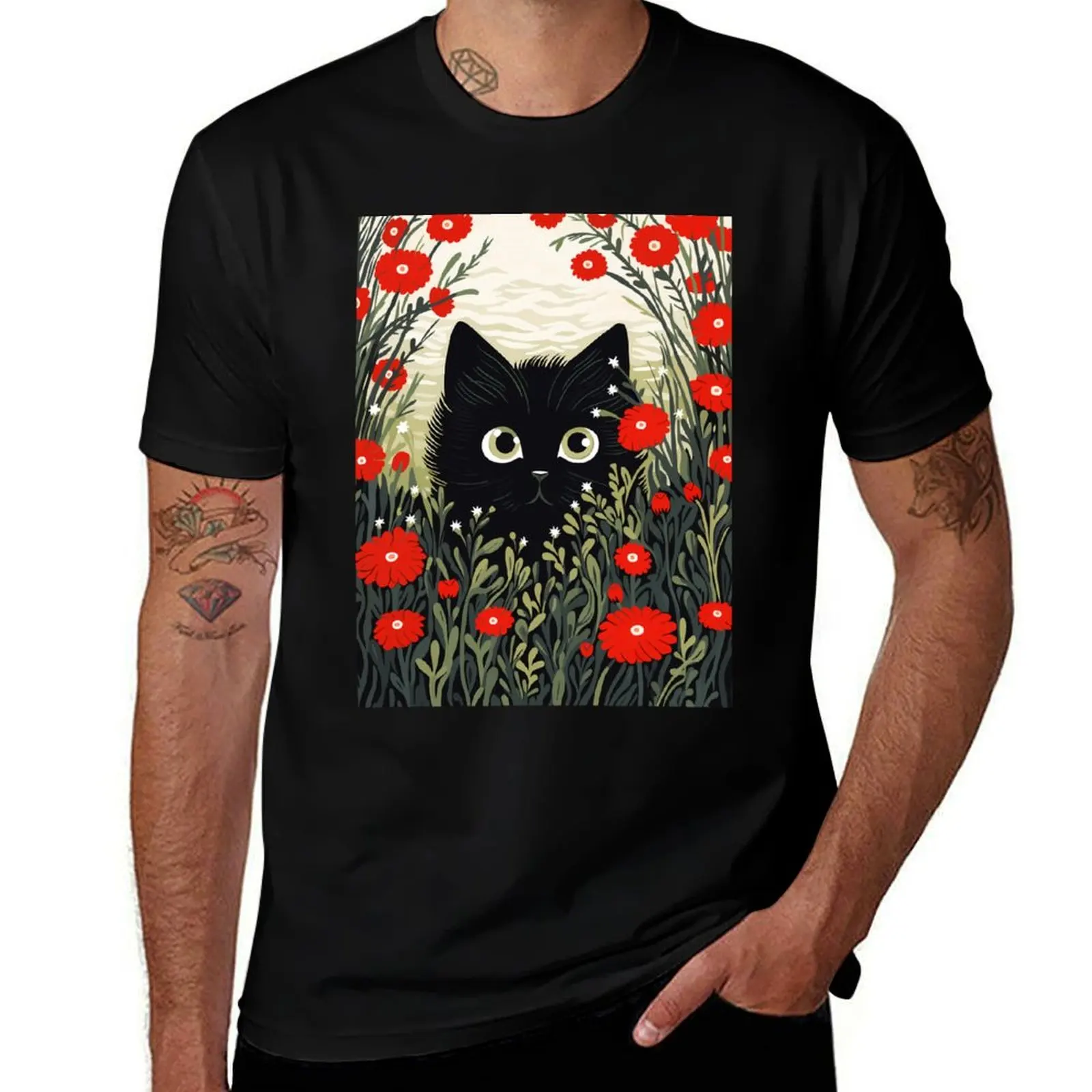 

t Bush Flowers pack T-Shirt man Cat t Staying graphic tees In With for cotton shirts shirts man for Black