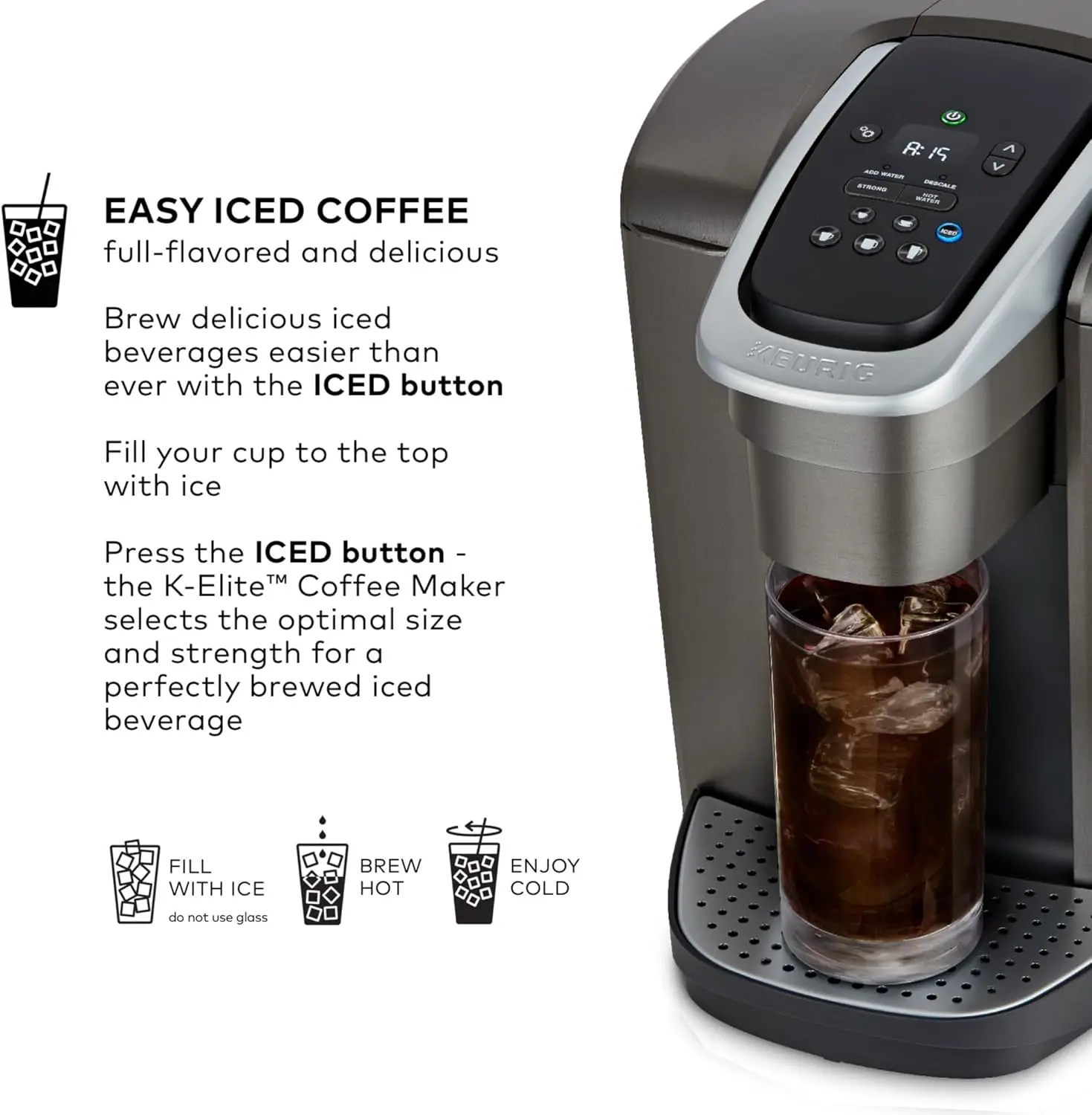 K-Elite Single Serve K-Cup Pod Coffee Maker, with Strength and Temperature Control, Iced Coffee Capability, 8 to 12oz Brew Size