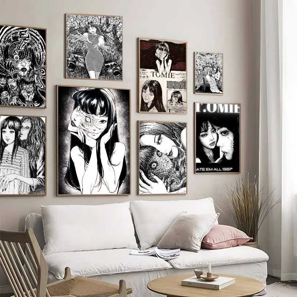 Japan Anime J-Junji Horror Ito Selbstklebendes Kunstposter Dekoration Wandkunst Weißes Kraftpapier Heim-Dekor