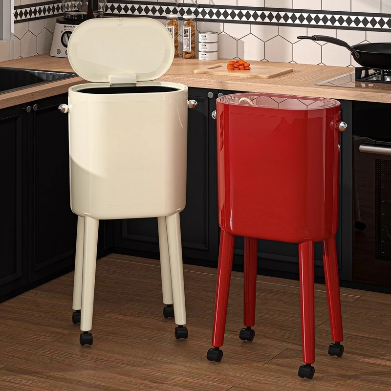 Slim Trash Can for Narrow Spaces, Press Open, Odor Sealed with Wheels