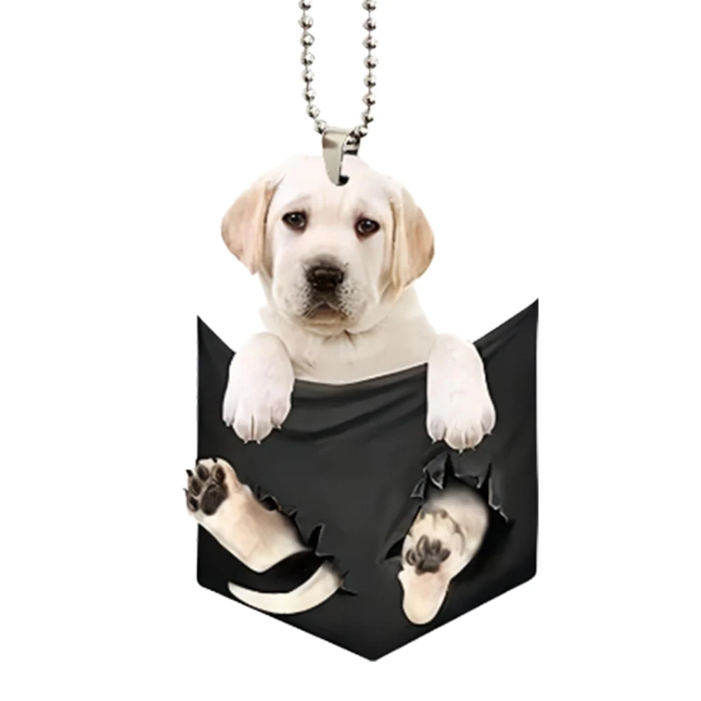 سيارة جرو قلادة زخرفة الداخلية معلقة جرو صغير حجم صغير مرآة الرؤية الخلفية الكلب قلادة سيارة الكلب شكل الديكور #5