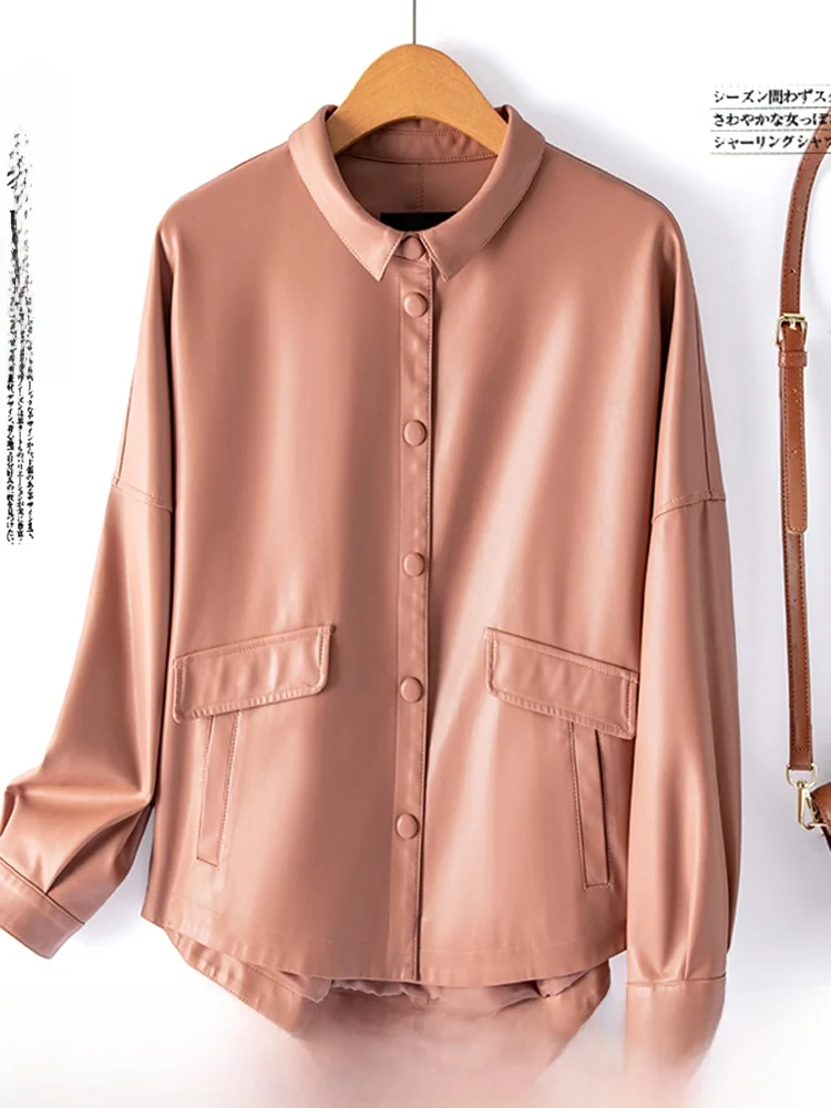 

Женская кожаная куртка Ning из натуральной овчины, свободного кроя, больших размеров, новая коллекция Осень-Зима 2025