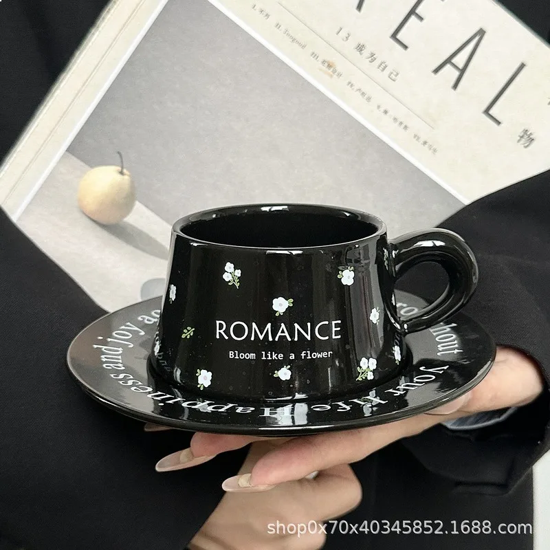 

Light Luxury Vintage Floral Coffee Cup Saucer Set Gift Box High Appearance Birthday Present Souvenir Porcelain Mug Home Gift
