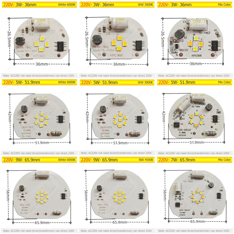 Imagem -06 - Driverless Led Pcb com Smd Integrado ic Driver Luz de Rastreamento Downlight Led Direto 3w 5w 9w ac 220v 10 Pcs