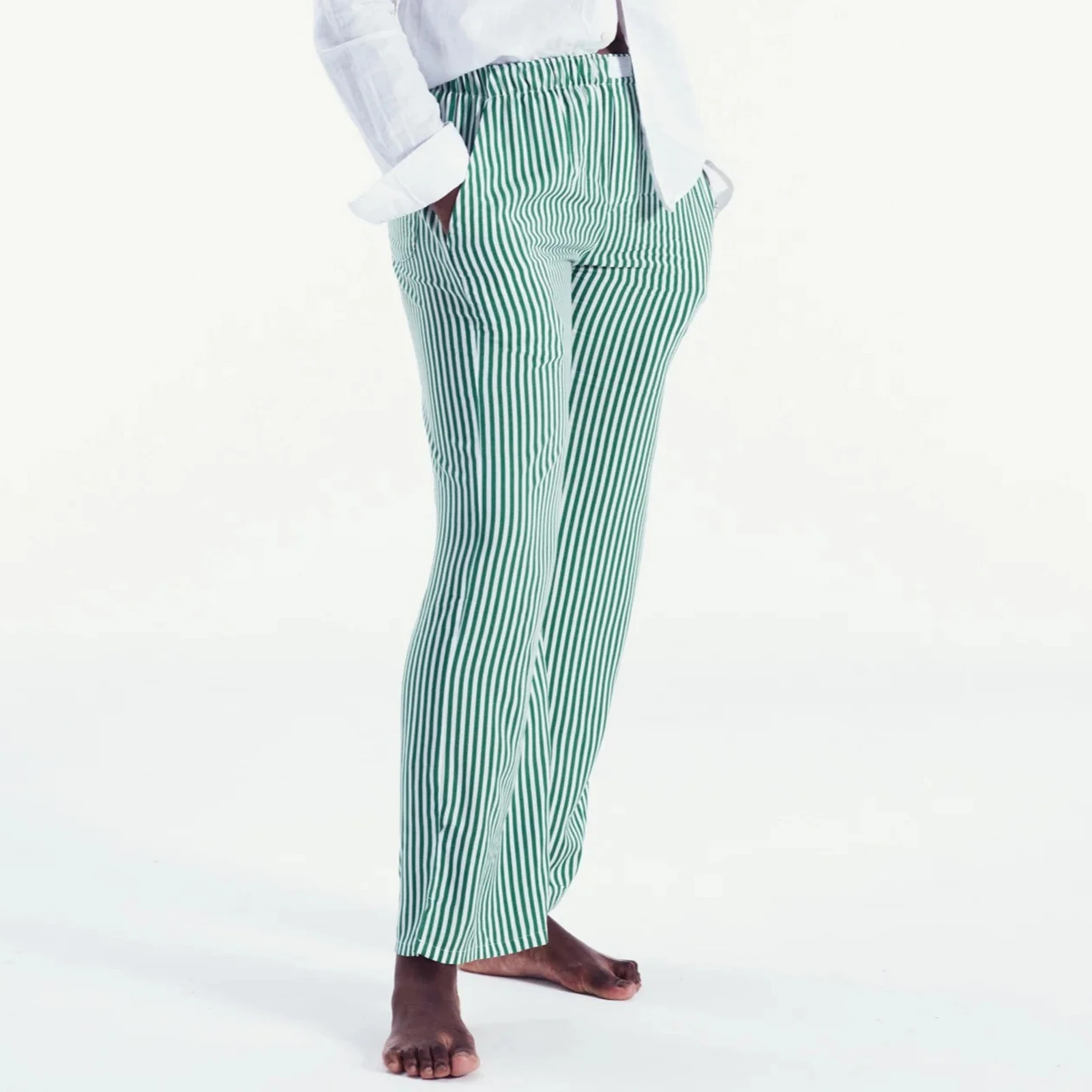 Pantalones con estampado de rayas verticales para mujer, pantalón informal holgado de cintura elástica con bolsillos para uso diario, novedad de
