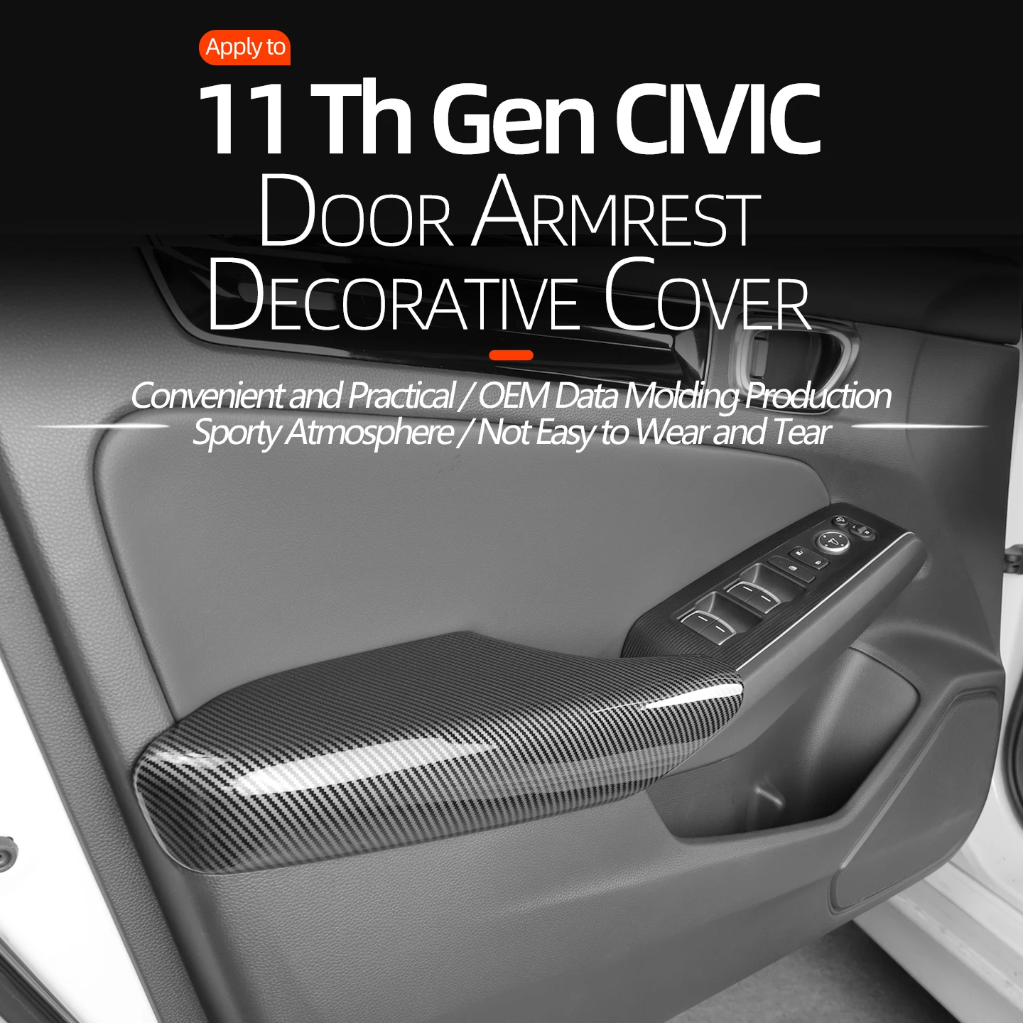 

For Honda 22-25 Civic 11th Gen Car Door Armrest Panel Cover Trim Door Handle Bowl Frame Cover Trim ABS Carbon Fiber Car Styling