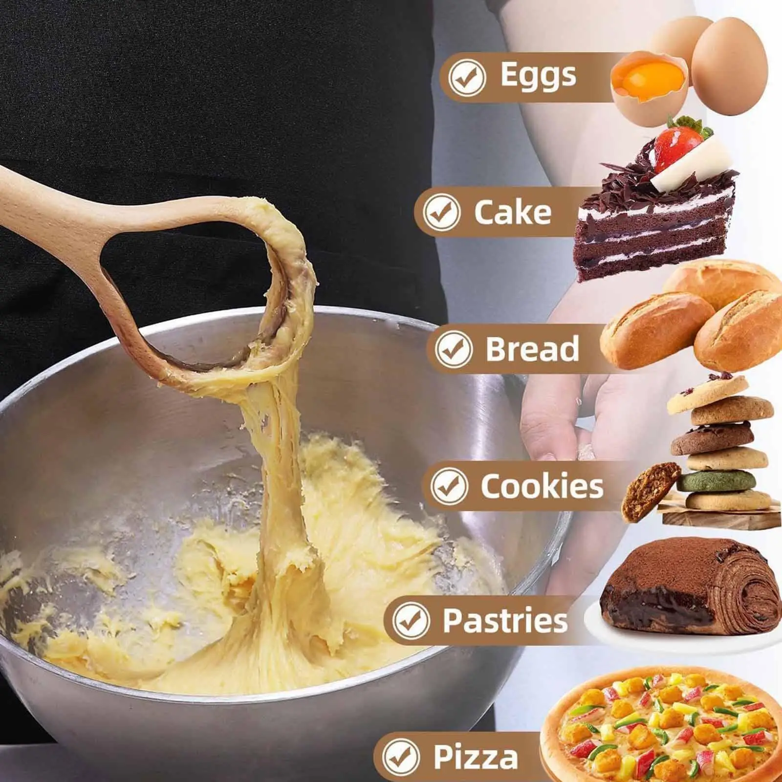 Wooden Danish Dough Whisk Manual Sourdough Bread Baking Supplies Bread Whisking Tool for Biscuits Pastry Bread Pizza Whisking