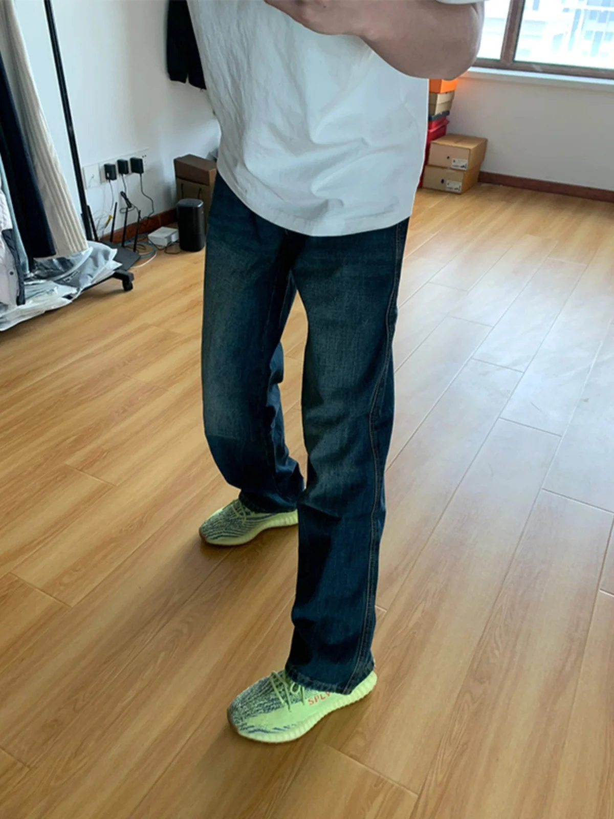 

Slim Fit American High Street Deep Blue Jeans Men's Spring Autumn Style Trendy Brand Youthful Straight Leg Pants