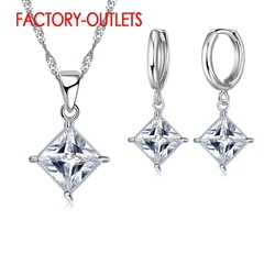 Genuine 925 Sterling Silver Bridal Jewelry Sets Fashion Jewelry CZ Crystal Pave Setting Women Girls Engagement Anniversary