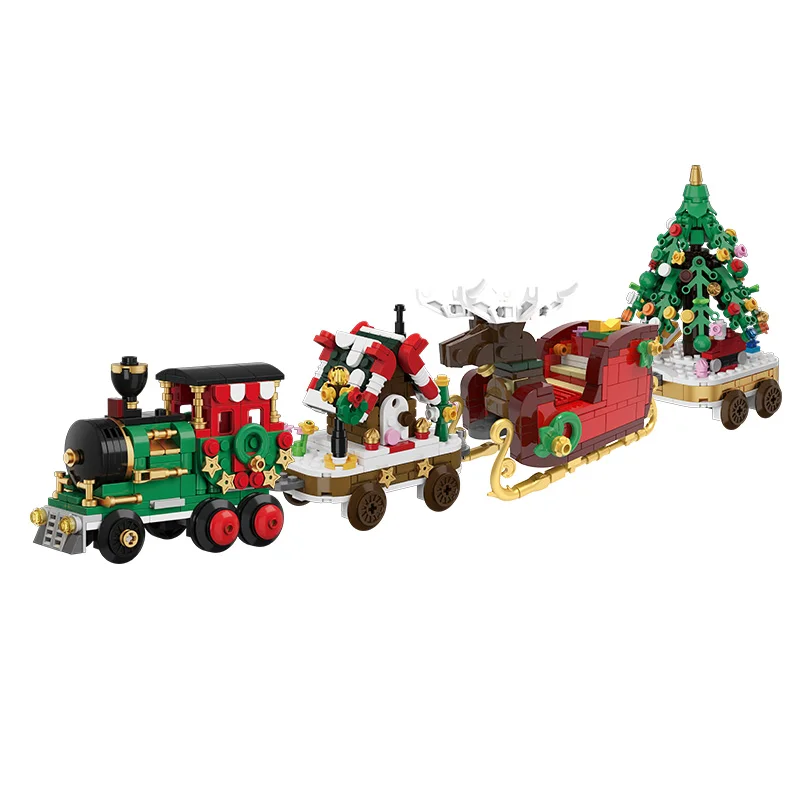 City Creativity Winter Village Christmas Holiday Train Candy House Christmas Tree Model Building Blocks Bricks Kids Toys Gift