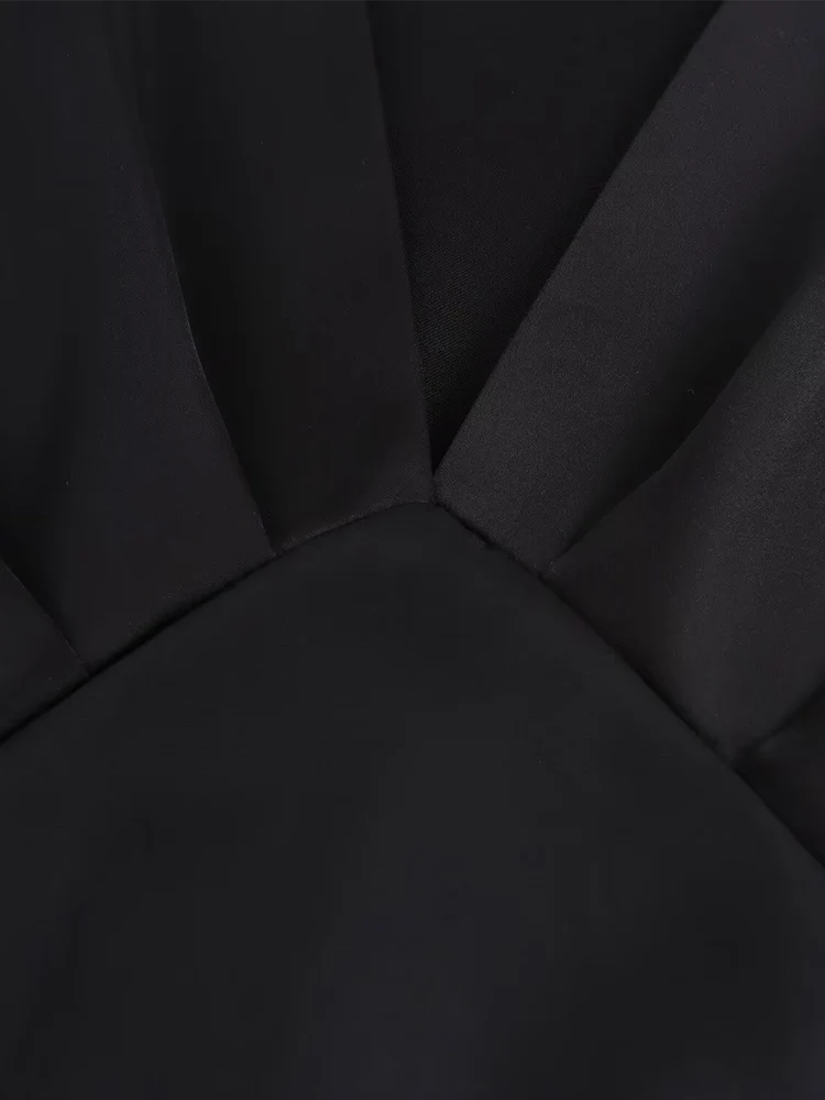 Nowa europejska i amerykańska odzież damska, modna i stylowa satynowa sukienka midi z krótkim rękawem i dekoltem w kształcie litery V