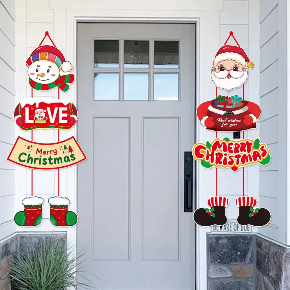 1 Pair Santa Claus Door Ornament Merry Christmas Hanging Sign Cartoon Santa Claus Snowman Holiday Decor Wall Front Door