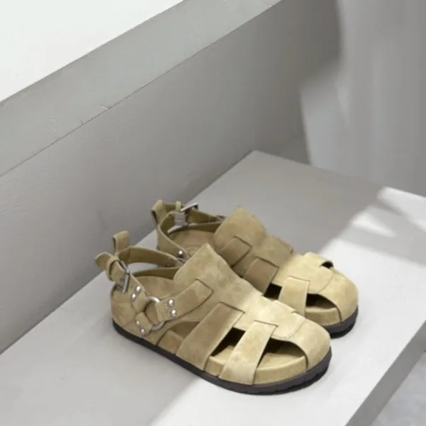 

French Retro Leather Hollowed-out Thick-soled Bag Head Drag Roman Sandals, Summer 2025 Cowhide Version Women's Shoes