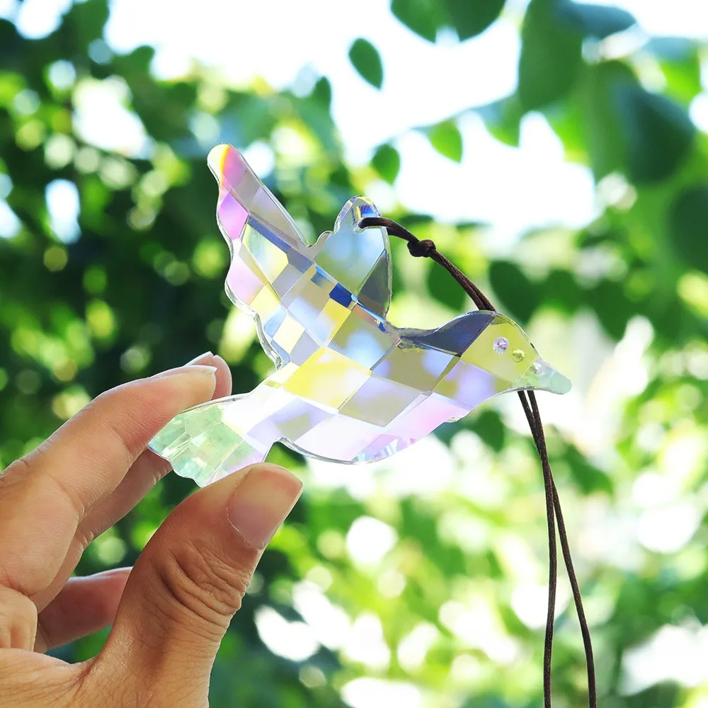 80 mm Kolibri-Kristall-Sonnenfänger, Glasprismen, facettiert, zum Aufhängen, Regenbogen-Maker, glänzender Glücks-Feng-Shui-Auto-Anhänger, Gartendekoration