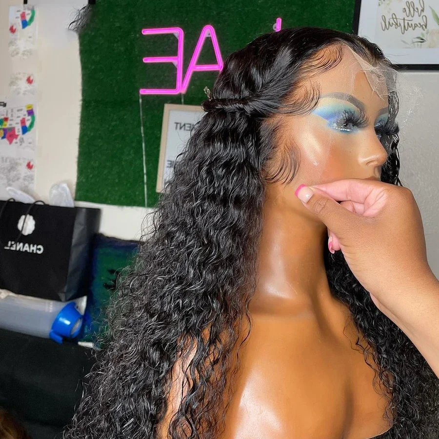 Long Kinky Curly 13*6 Lace Front Black Glueless Natural 26” Jewish Human Hair Wig Baby Hair HD Lace European Hair Preplucked