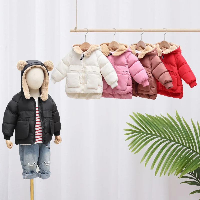 

Autumn Winter New Thickened Warm Short Down Cotton Boys and Girls, Children's Hooded Fashion Coat