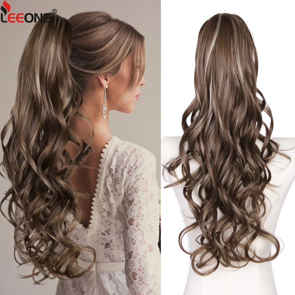 

26" Long Wavy Drawstring Ponytail Multi-Layered Fluffy Thick Clip In Hair Extensions Synthetic Hairpiece Black Fake Ponytails