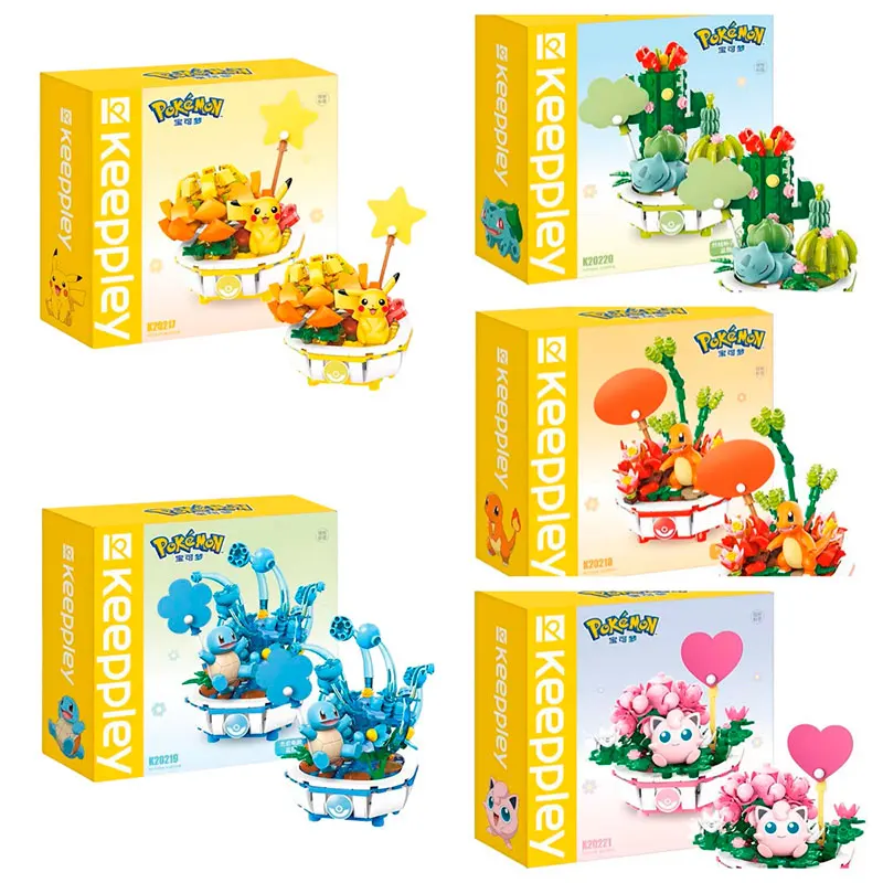 Keeppley bonsai geassembleerde speelgoedbeeldjes, Pikachu, Little Fire Dragon en Squirtle-modelornamenten, speelgoedcadeaus voor kinderen