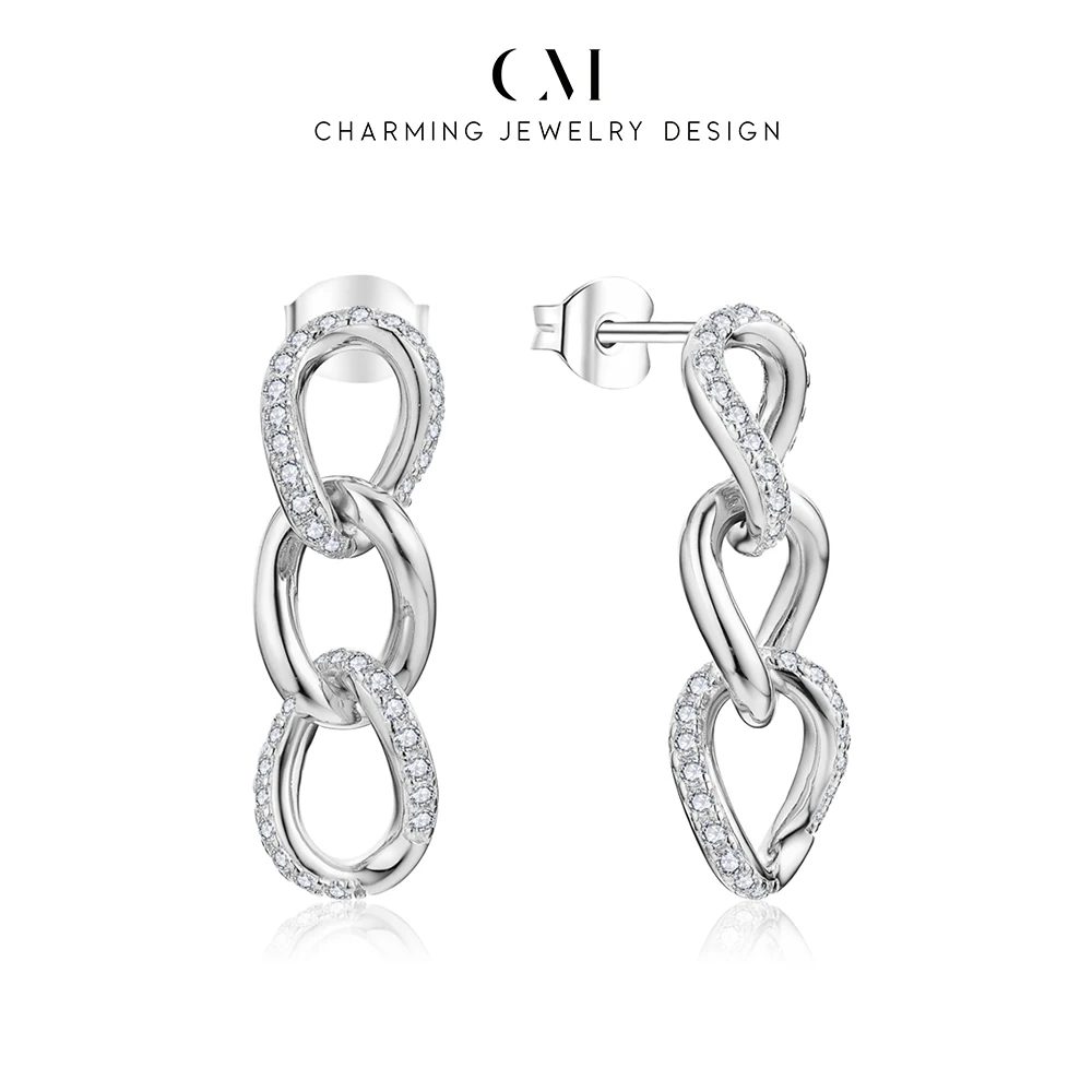 

CHARMING Trendy Shining Moissanite Chain style Earring 925 SterlingSilver for Women Party Gift Daily Jewelry Wedding Anniversary