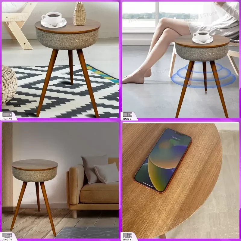 Smart Wireless Charging Coffee Table with Bluetooth Stereo Speaker USB Charging Port Sofa Side Table Living Room Table Music