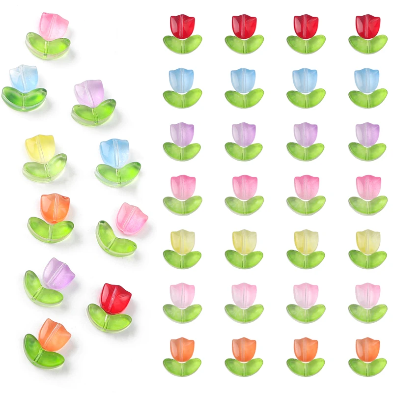 10/20Sets Handmade Colorful Glass Tulip Flower Beads Charm for Earring Bracelet Necklace DIY Jewelry Craft Making Accessories