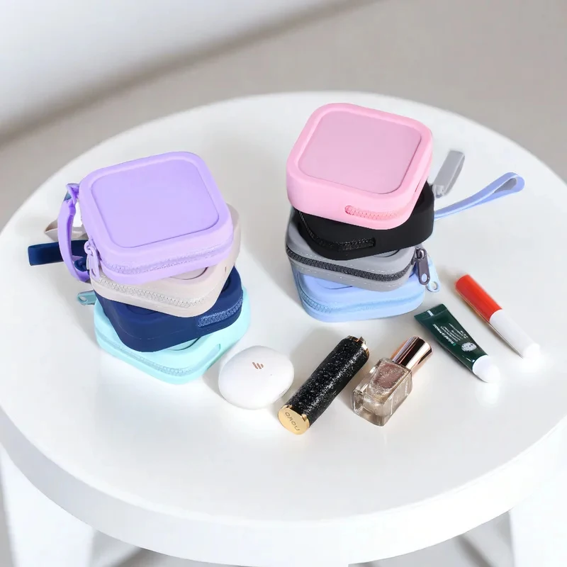 Bolsa pequena de silicone para moedas, à prova d'água, com zíper, porta-moedas, bolsa para fones de ouvido, bolsa de viagem, para guardar batom, cartão bancário, etc.