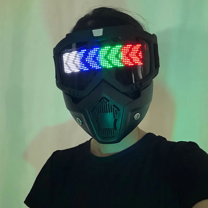 Cool Bluetooth-bediening LED-gezichtsmasker Programmeerbaar oplichtende Harley-maskers USB-opladen Heren Dames Nachtshow Prestatiebenodigdheden