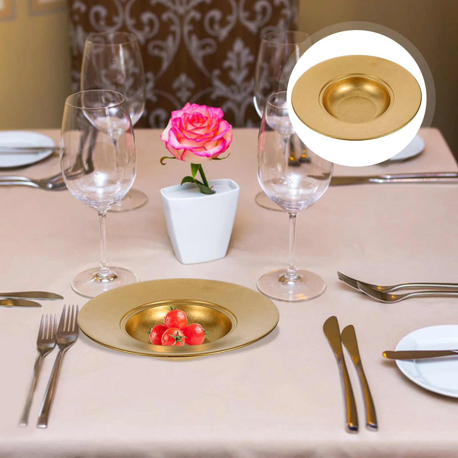 

Итальянская тарелка для пасты в стиле ретро, глубокая сервировочная тарелка из нержавеющей стали для супа, десерта, лапши, салата, ужина, суши, миска для стейка