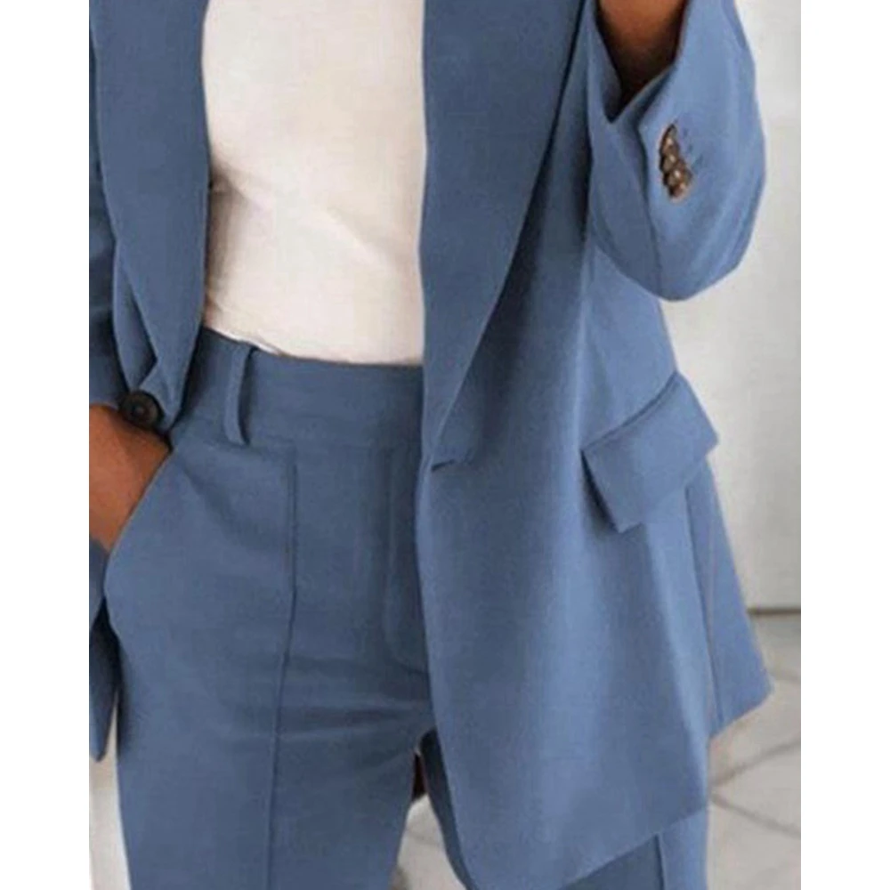 Autumn Women Single Button Nothched Collar Blazer Fashion Femme Long Sleeve Jackets Coat Elegant Office Lady Workwear Outfits