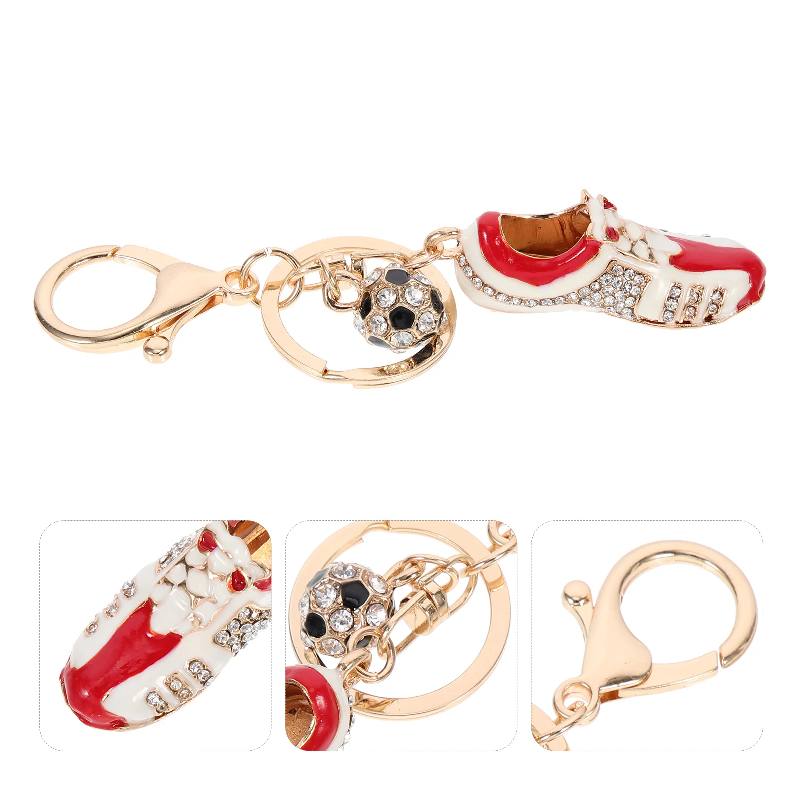 Football Shoe Keychain Soccer Rings Creative Rhinestone Decor Keychains Purse Pendant Sports