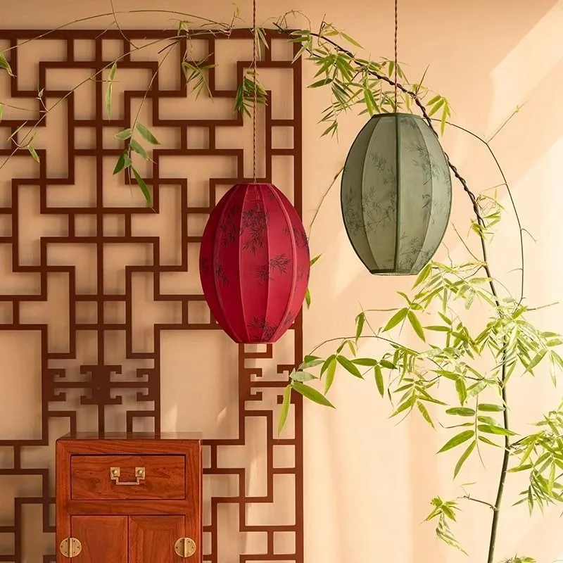 

Medieval retro chandelier fabric lantern lighting for living room restaurant tea room New Chinese decorative lamp