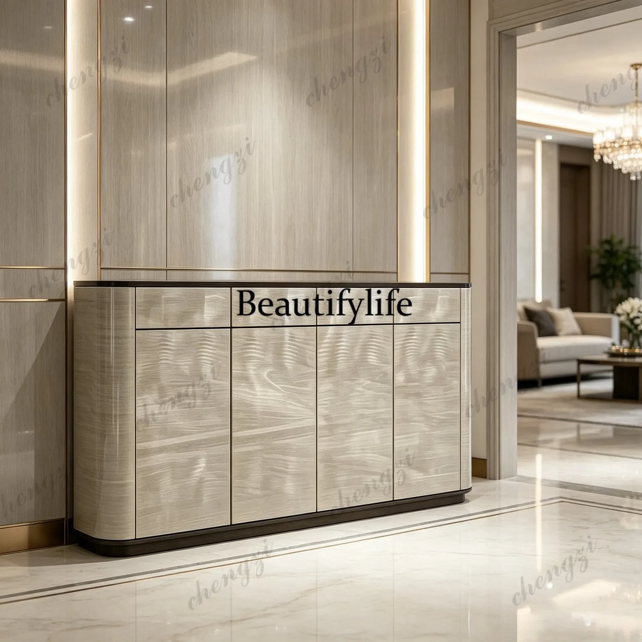 CC Light luxury entrance shoe cabinet minimalist shadow wood veneer paint locker floor storage cabinet