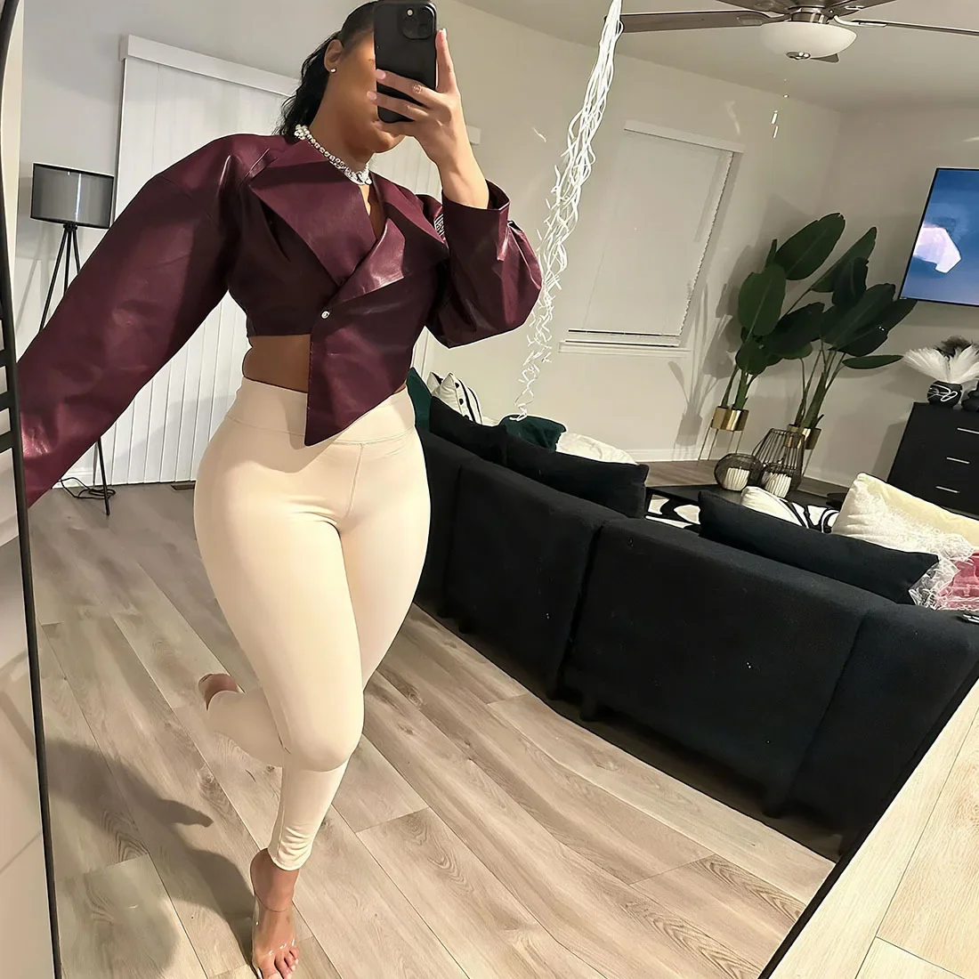 Women Faux PU Leather Long Sleeve V-neck Baseball Jacket 2025 Fall Winter Autumn INS Streetwear Active Outcoat