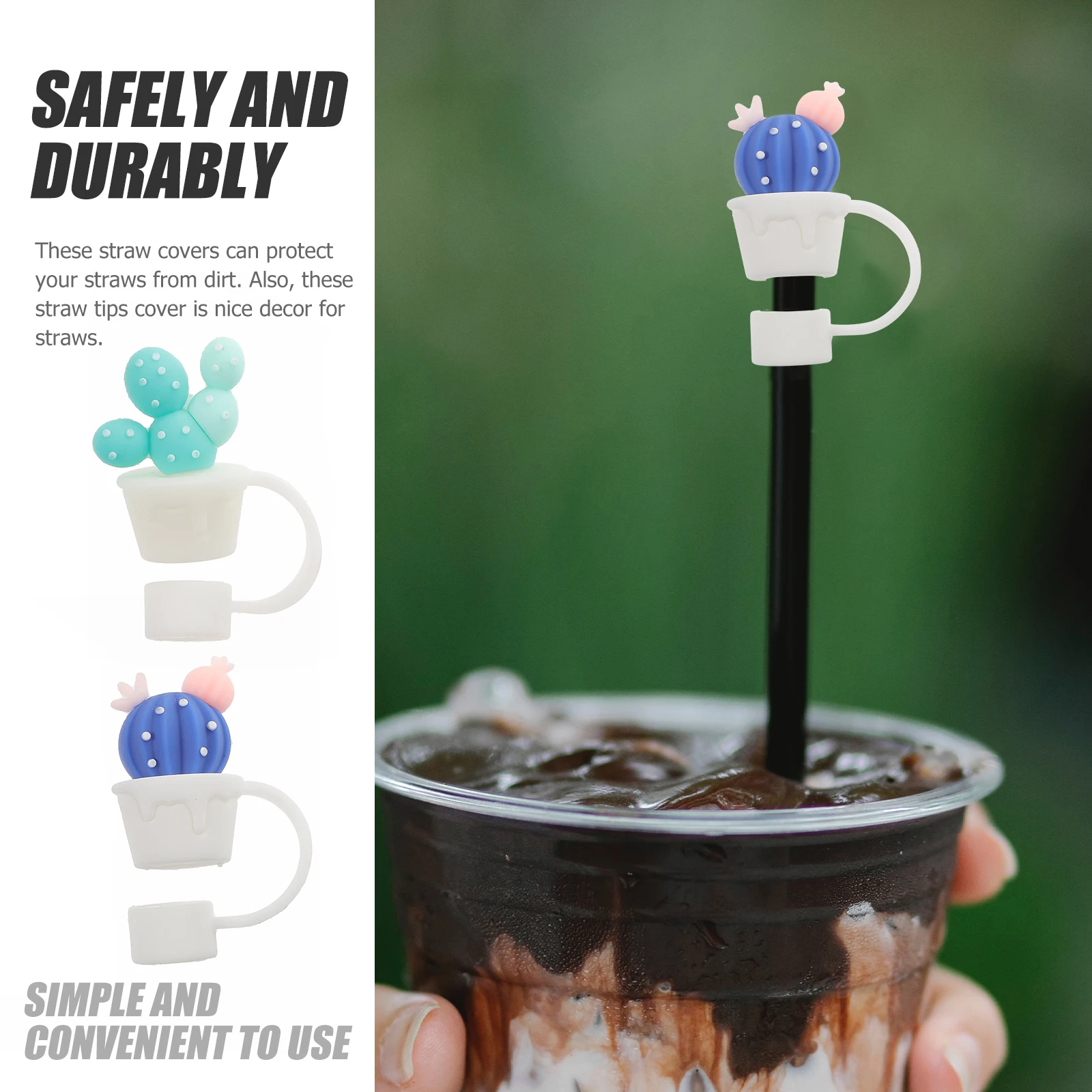 

2Pcs Silicone Straw Cover Reusable NonSlip Washable Tips Protector Straw Stopper Cute Toppers For Cups Bottles Glasses