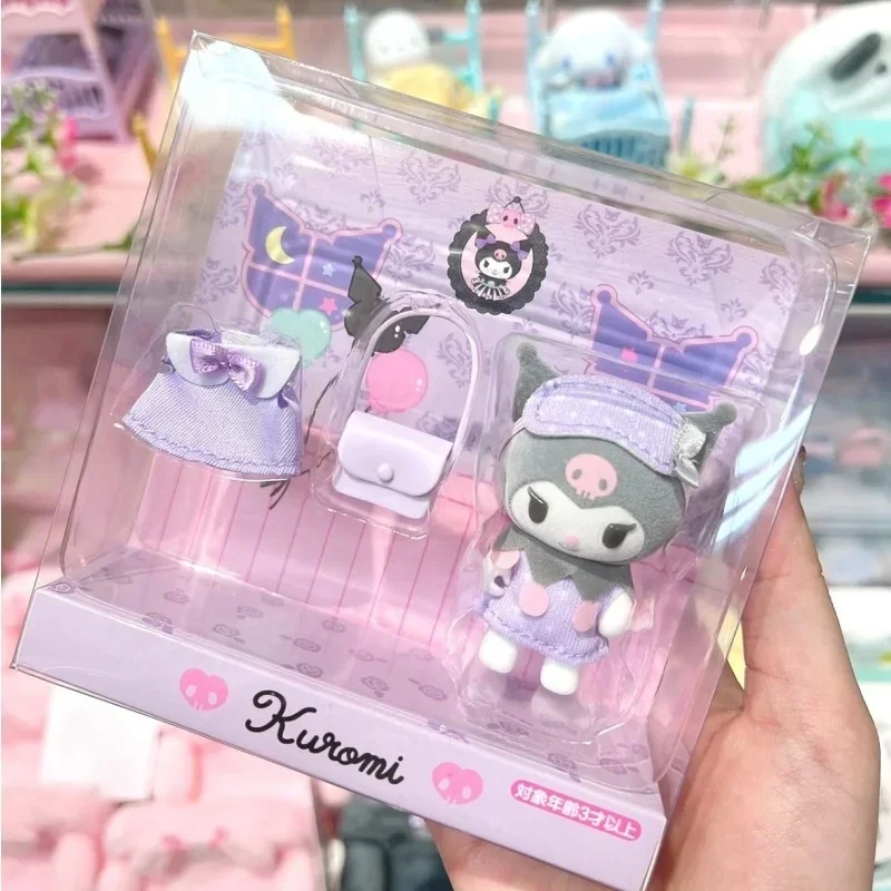 New Sanrio My Melody Changing Dolls Kuromi Cinnamoroll Pochacco Action Figures Sleeping Suit Set Series Flocking Doll Toy Gift